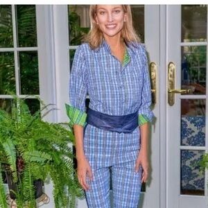 Gretchen Scott Forget Me Knot preppy button Blouse in Periwinkle Blue size S